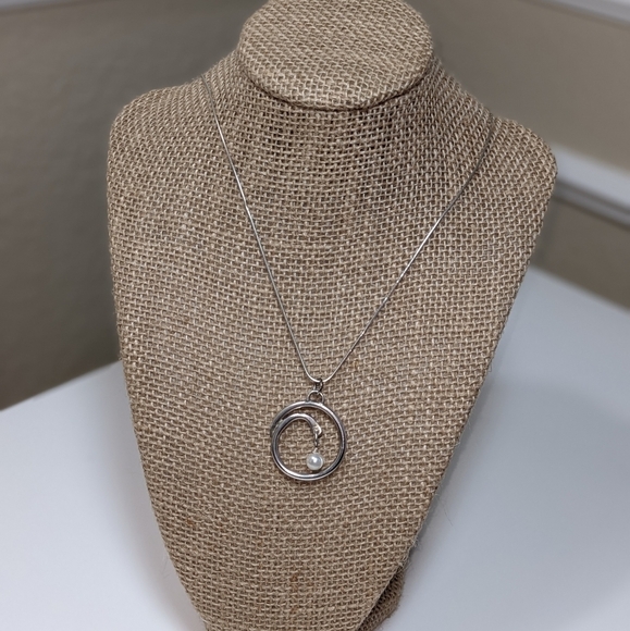 24" Sterling Silver with Pearl Swirl Pendant Necklace - Picture 6 of 6